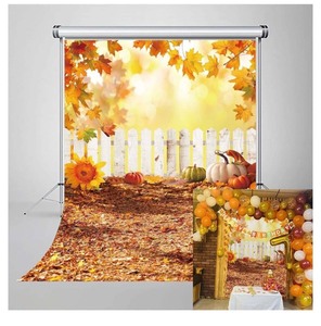 lot 7429506 image: Fall Photo Backdrop Autumn Maple Leaves Photography Background 6X9 FT Rustic Pumpkin Sunflower Thanksgiving Party Decoration Supplies Photo Props