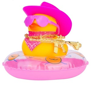 lot 7429510 image: Rubber Duck Car Ornament Swim Ring Car Rubber Duck Car Dashboard Decoration Accessories with Mini Swim Ring Cowboy Hat Scarf Necklace and Sunglasses(AA3)