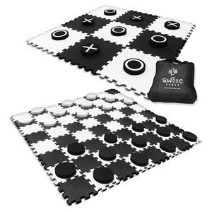 lot 7429512 image: 2-in-1 Giant Checkers & Tic Tac Toe Game  4ft x 4ft  100% High Density EVA Foam Mat & Pieces  Extra Large Checker Discs with Jumbo Checkerboard & Yard Size Tic Tac Toss Set