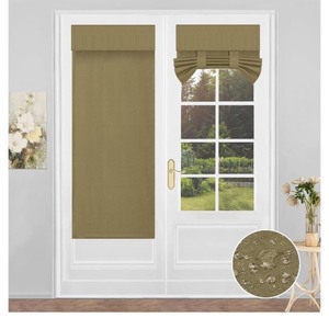 lot 7429544 image: PureFit 100% Blackout French Door Curtains Blinds for Door Window Shade Patio Door Curtain Covering for Privacy Tie Up Insulated Linen-Like Front Door Cover Drapes, 26 x 80 inch, 1 Panel, Khaki