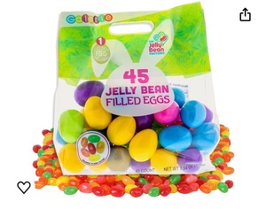lot 7429560 image: Bulk Plastic Candy Filled Easter Eggs with Jelly Beans and Stickers, Basket Stuffers, Assorted Bag of 45 (Bag of 45)
