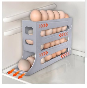 lot 7429584 image: 30 Egg Holder for Fridge - Automatic Rolling Egg Organizer, Space-Saving 4 Tiers Egg Dispenser for Refrigerator, Large Capacity Egg Storage Tray for Kitchen and Pantry (1Pack Beige)