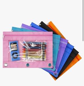 lot 7429595 image: 3 Ring Binder Pencil Pouches, Pencil Pouch for 3 Ring Binder, Zippered Clear Window Pencil Case for Binder with Rivet Enforced Hole 3 Ring, 6 Packs