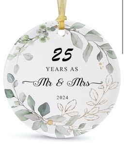lot 7429597 image: SIABERTERL 25th Anniversary Ornament 2024 Christmas Hanging,30 Years as Mr and Mrs,30th Wedding Anniversary for Couple Parent Gift,Anniversary Ceramic Ornament for Home,with Ribbon and Gift Box