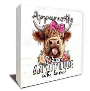 lot 7429606 image: Funny Highland Cow Table Decor, Cowgirl for The Home Wood Box Sign Block for ...