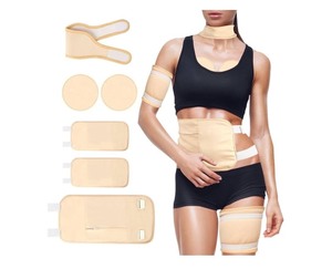 lot 7429607 image: Castor Oil Pack Wrap for Women Gifts, 6 Pcs Reusable Organic Cotton Pack Kit for Neck Waist Chest Knee, Adjustable Elastic Strap Compress Packs Green