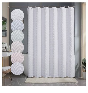 lot 7429608 image: OWENIE White Shower Curtain for Bathroom, 3D Embossed Geometric Textured White Fabric Shower Curtains, Modern Luxury Elegant Design Hotel Style, 72 x 72 Inch