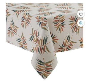 lot 7429611 image: Anna Whimsy Printed Woven Fabric Tablecloth, WhiteMulti - Boho Leaf Pattern 52 x 70 inch green