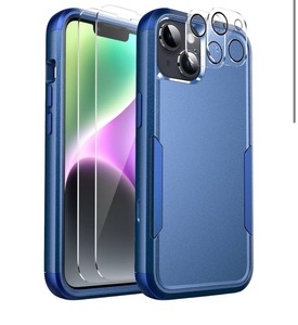 lot 7429623 image: Ezanmull for iPhone 14 Case, Shockproof Dropproof Full-Body 2Tempered Glass Screen Protector  2Tempered Camera Lens Protector Heavy Duty Protection Phone Case for Apple iPhone 14 (Blue)