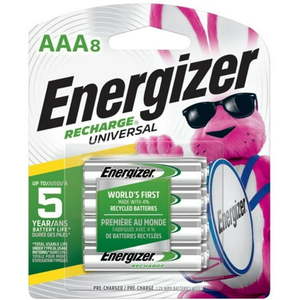 lot 7429629 image: Energizer Rechargeable AAA Batteries, Recharge Universal Triple A Battery Pre-charged, 8 Count (B00OFR34ZC)