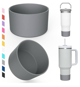 lot 7429635 image: Upgrade 2PCS Protective Silicone Boot Bumper for Stanley Quencher Adventure 40oz 30oz IceFlow 20oz 30oz Tumbler, Water Bottle Bottom Sleeve Cover Accessories for Stanley Mug Cup(Light Grey)