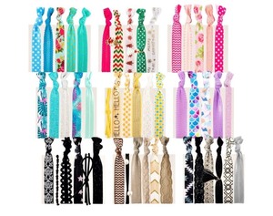 lot 7429648 image: 79STYLE 50pcs Elastic Hair Ties No Crease Ouchless Cute Print Ribbon Ponytail Holders Braid Soft Fabric Yoga Twist Cute Hair Ties Hair Accessories Hand Knotted Fold Over Solid Colors (50