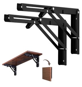 lot 7429652 image: Folding Shelf Brackets 12 Inch, Heavy Duty Steel Collapsible DIY Wall Mounted Shelf Bracket for Bench Table Pack of 2 Max Load 100lb