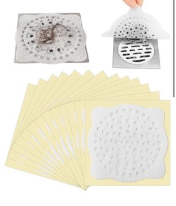 lot 7429655 image: 30 PCS, 4 X 4 Disposable Shower Drain Cover Hair Catcher, Shower Floor Drain Sticker for Bathroom, Laundry, Bathtub, Kitchen, Sink