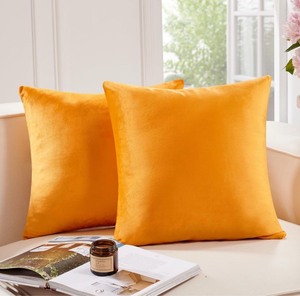 lot 7429659 image: Deconovo Decorative Velvet Throw Pillow Covers 18x18 Inch, Super Soft Plush Cushion Covers for Couch Home Decor Living Room Bedroom Sofa Set of 2, Gold Yellow