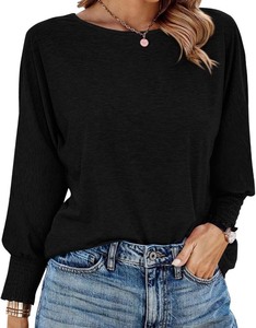 lot 7429660 image: BTFBM Womens Long Sleeve Tops Fall Outfits 2024 Dressy Casual Crew Neck Tee Shirts Smocked Loose Top Tunic Blouse(Solid Black, Small)