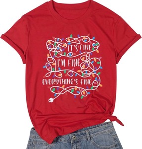 lot 7429664 image: Its Fine Im Fine Everythings Fine Tshirt Women Christmas Shirts Casual Short Sleeve Letter Printed Tees Tops
