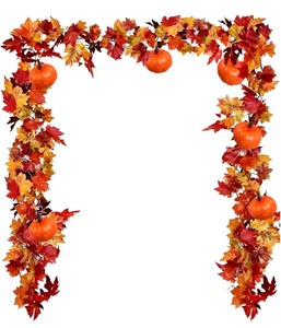 lot 7429667 image: 2 Pack Fall Maple Garland, 6.6 FTPcs Autumn Hanging Fall Leave Vines and Pumpkins for Home Garden Thanksgiving Dinner Fireplace Door Frame Doorway Backdrop Christmas Decor