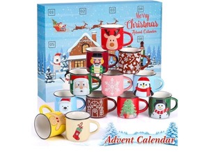 lot 7429674 image: 12 Days Advent Calendar Christmas Mini Coffee Mugs Set of 12, Holiday Christmas Mugs Gifts Ceramic Mug Gift for Mom Woman Family Kitchen Coffee Bar Decorations