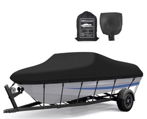 lot 7429675 image: KALINCO Boat Cover, Heavy Duty 900D Waterproof Boat Cover with Motor Cover, UV Resistant Trailerable Boat Cover fits V-Hull Tri-Hull Runabouts Fishing Boat (20 - 22 Long, Beam Width to 100)