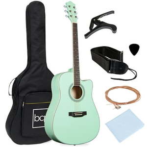 lot 7429680 image: Best Choice Products 41in Full Size Beginner Acoustic Guitar Set with Case Strap Capo Strings - SoCal Green