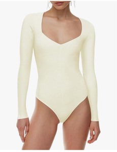 lot 7429689 image: Saslax Womens Sweater Bodysuit Square Neck Long Sleeve Ribbed Knit Body Suits Sexy Slim Fit Basic Casual Trendy Outfits Tops MEDIUM