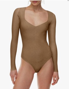 lot 7429690 image: Saslax Womens Sweater Bodysuit Square Neck Long Sleeve Ribbed Knit Body Suits Sexy Slim Fit Basic Casual Trendy Outfits Tops LARGE