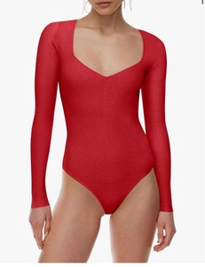 lot 7429692 image: Saslax Womens Sweater Bodysuit Square Neck Long Sleeve Ribbed Knit Body Suits Sexy Slim Fit Basic Casual Trendy Outfits Tops MEDIUM