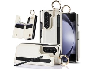 lot 7429698 image: for Samsung Galaxy Z Fold 6 Wallet Case with S-Pen Holder and Credit Card Holder, Cash Slot, Luxurious Leather Magnetic Clasp Kickstand Heavy Duty Ring Protective Cover.(White)