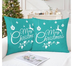 lot 7429730 image: CaliTime Pack of 2 Soft Canvas Throw Pillow Covers Cases for Couch Sofa Home Decoration Merry Christmas White Reindeer 20 X 20 Inches Teal