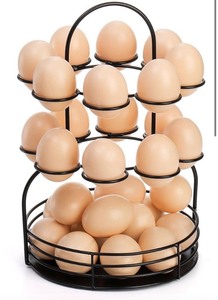 lot 7429731 image: Yopay Metal Egg Holder Countertop, Fresh Chicken Egg Storage Display Rack, 3 Layer Egg Gathering Basket with Handle, Farmhouse Easter Egg Display Holder for Refrigerator, 16 Eggs