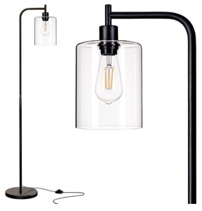 lot 7429735 image: addlon Floor Lamps for Living Room Bright Lighting with Glass lampshade, Modern Bright Floor Lamp with LED Bulbs Industrial Standing lamp for beroom, Tall Pole Lamps Office - Black