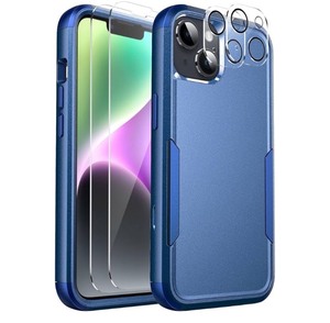 lot 7429741 image: Ezanmull for iPhone 14 Case, Shockproof Dropproof Full-Body 2Tempered Glass Screen Protector  2Tempered Camera Lens Protector Heavy Duty Protection Phone Case for Apple iPhone 14 (Blue)