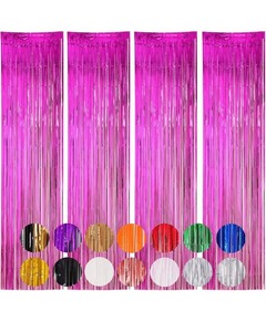 lot 7429755 image: 4 Pack Pink Foil Fringe Backdrop Curtains, Tinsel Streamers Birthday Party Decorations, Fringe Backdrop for Graduation, Baby Shower, Gender Reveal, Disco Party