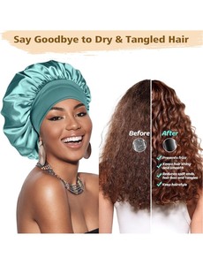 lot 7429766 image: Adubor Silk Bonnet for Sleeping Women Men - Larger Double Layer Satin Bonnet for Sleeping - Non-Slip Silk Turban - Hair Bonnet for Sleeping - Sleep Cap for Curly Hair