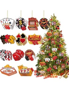 lot 7429770 image: 6 pcs - Casino Christmas Ornament Las Vegas Christmas Hanging Ornament Casino Wooden Sign Poker Slot Machine Xmas Tree Decor Casino Lovers Gifts
