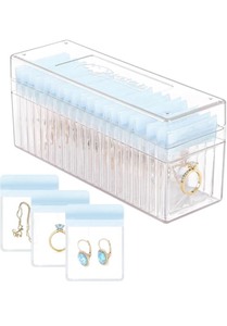 lot 7429825 image: Acrylic Jewelry Organizer, Clear Jewelry Organizer Box with 20 Portable Jewelry bags, Travel Jewelry Case Jewelry Storage for EarringsRingsNecklaces for Women Girls