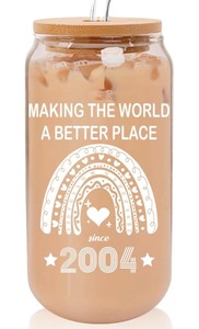 lot 7429827 image: 2025 21st Birthday Gifts for Her 21 Year Old Birthday Cups 2004 Birthday Present Happy 21st Birthday Glass Cups with Lids and Straws 21st Birthday Decorations Gifts Ideas 16 Oz Can Glass
