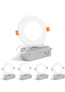 lot 7429830 image: FORT 4 Inch LED Recessed Ceiling Light with Junction Box 4 Pack, 5000K Daylight, 10W Eqv 80W, 780LM Dimmable, IC Rated, ETL Certified