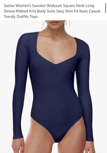 lot 7429846 image: Size S - Saslax Womens Sweater Bodysuit Square Neck Long Sleeve Ribbed Knit Body Suits Sexy Slim Fit Basic Casual Trendy Outfits Tops