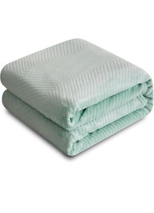 lot 7429850 image: Fleece Twin Blanket for Couch and Bed, 60x80 Inches Soft Cozy 3D Decorative Jacquard Flannel Blankets, Lightweight Fuzzy Warm Throws for Sofa, All Seasons,Sage Green - Wave
