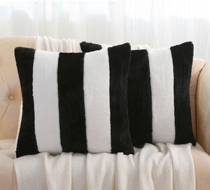 lot 7429854 image: Gray Striped Throw Pillow Covers 18x18 Inch Set of 2,Fall Decorations for Home,Decorative Pillow Cases,Furry Faux Rabbit FurSoft Velvet,Modern Decor for Couch