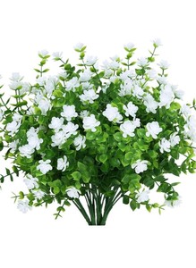 lot 7429856 image: Bundles Artificial Outdoor Flowers UV Resistant Fake Flowers No Fade Faux Plastic Greenery Shrubs Garden Porch Window Box Decorating(White)