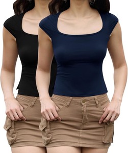 lot 7429860 image: AKEWEI Short Sleeve Tight Shirts for Women Sexy Going Out Crop Tops Summer Basic Cute Slim Fit Y2K T-Shirts