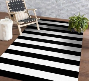 lot 7429862 image: KOZYFLY Black and White Striped Area Rug 4x6 Ft Outdoor Rug Washable Indoor Outdoor Rug Hand Woven Cotton Door Mat Outdoor Entrance Mat for Front Door Kitchen Entryway Patio Front Porch Decor