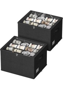 lot 7429868 image: 2 Pack Shoe Organizer for Closet - Fits up to 32 Pairs, Foldable Shoe Storage Bins with Clear Cover, Fabric Shoe Storage Containers with Reinforced Handles (Black, 19.7x15.7x12.6in)