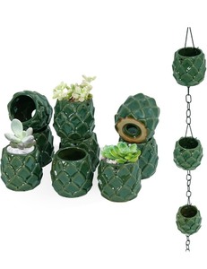 lot 7429873 image: Pcs Succulent Pots, 3.3 Inch Succulent Planters with Drainage, Green Succulent Appearance Small Pots for Cactus, Herbs- Available as a 8-12 Feet Length Rain Chain
