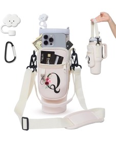 lot 7429875 image: Sunegg Water Bottle Carrier Bag for Stanley 40 oz Tumbler with Handle, Water Bottle Holder Pouch with Phone Pocket, Straw Cover & Adjustable Strap, Accessories for Stanley Cup