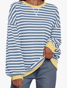 lot 7429886 image: Trendy Queen Oversized Sweatshirt for Women 2024 Fall Crewneck Striped Long Sleeve Shirts Hoodies Preppy Top Y2K Outfits