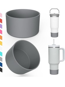 lot 7429888 image: Upgrade 2PCS Protective Silicone Boot Bumper for Stanley Quencher Adventure 40oz 30oz IceFlow 20oz 30oz Tumbler, Water Bottle Bottom Sleeve Cover Accessories for Stanley Mug Cup(Light Grey)